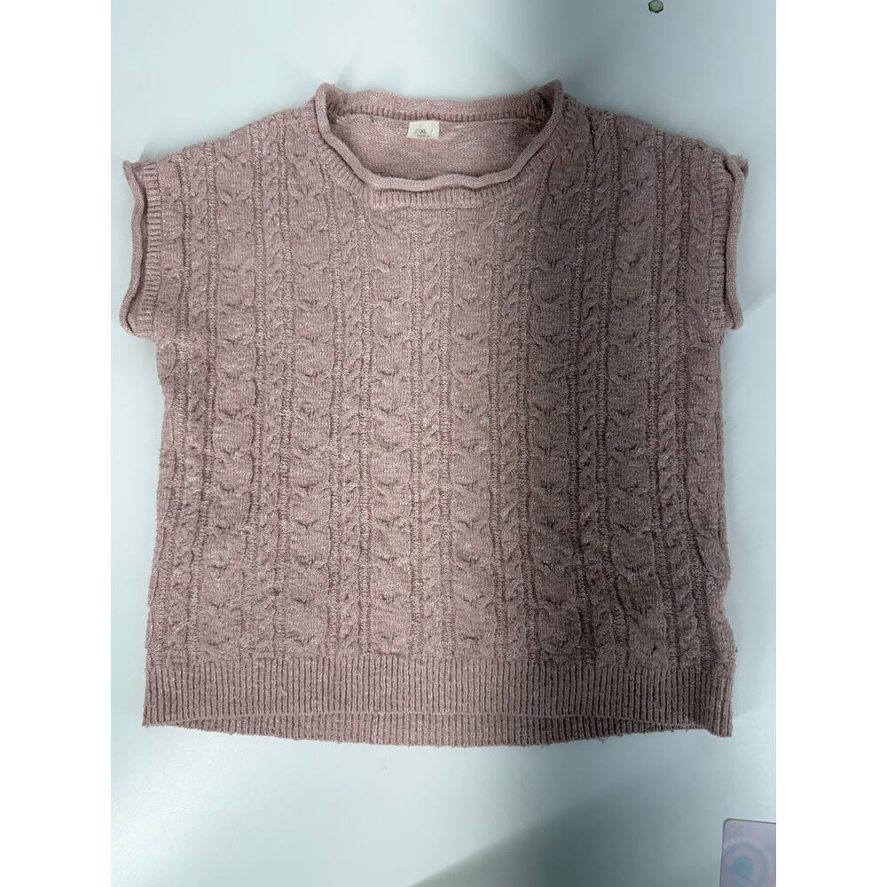 Youth Cable Knit Sweater Vest Pink | Size XL | Sleeveless Cozy Knit Top